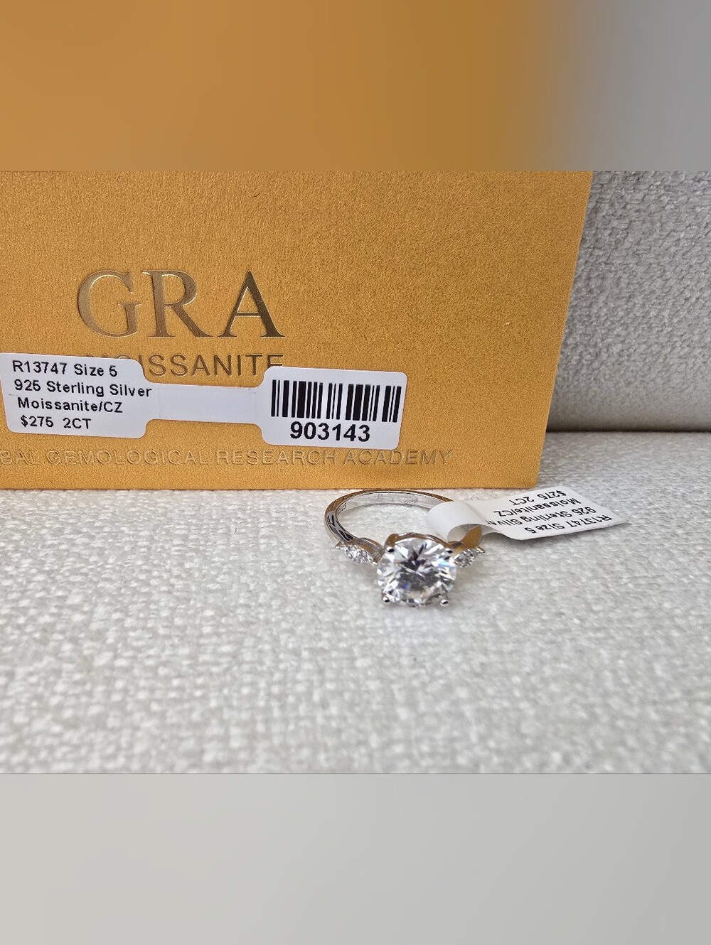 2CT Round Moissanite & CZ Sterling Silver Ring Size 5